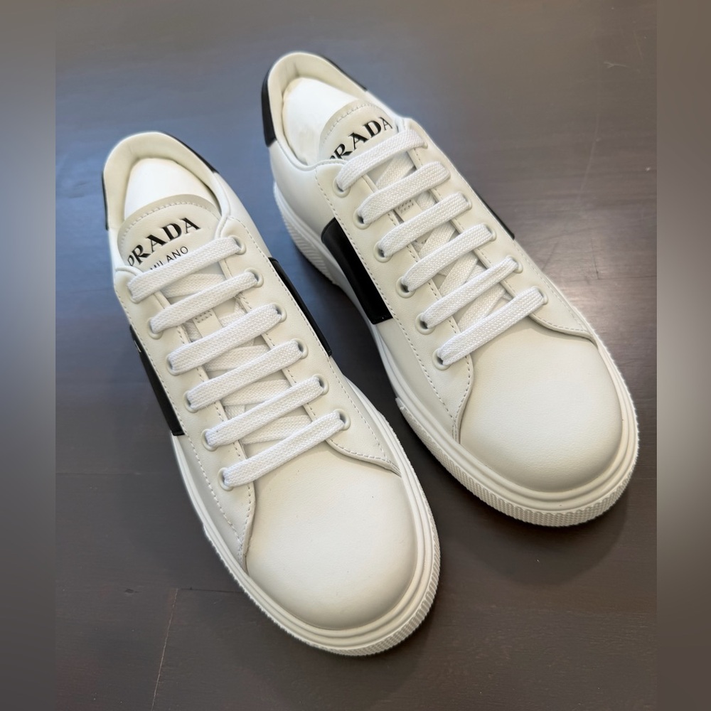 Brand new Prada black & white calzature donna vitello soft sneakers trainers 8 - Picture 7 of 8